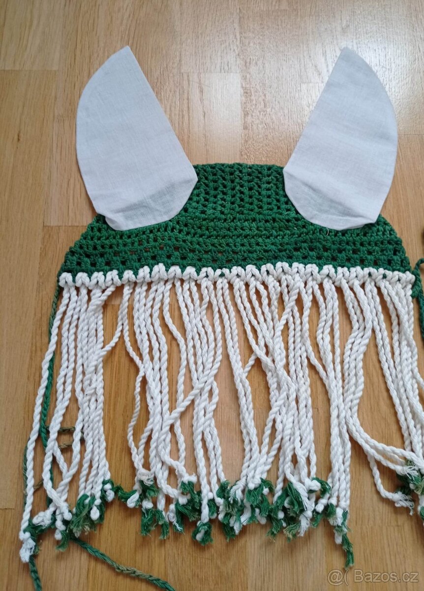 Háčkované čabraky s třásněmi na koně - full, bílo-zelená - 2