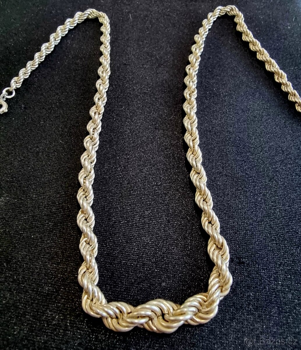 Dámský starožitný stříbrný řetízek na krk-vazba Valis - 2