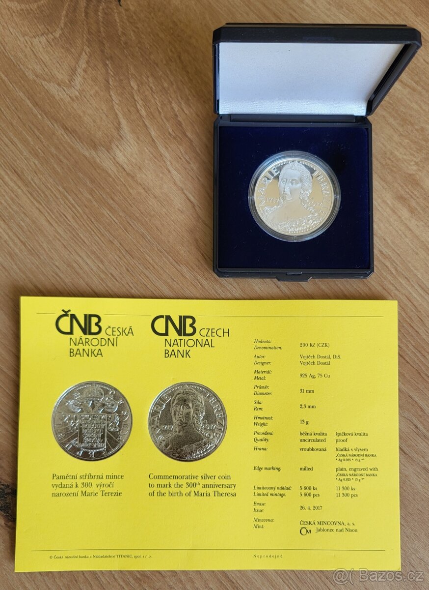 Stříbrná mince ČNB Marie Terezie Proof r.2017 - 2