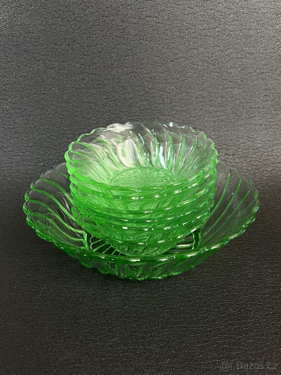 Kompotová sada misek 1+6, uranové sklo - 2