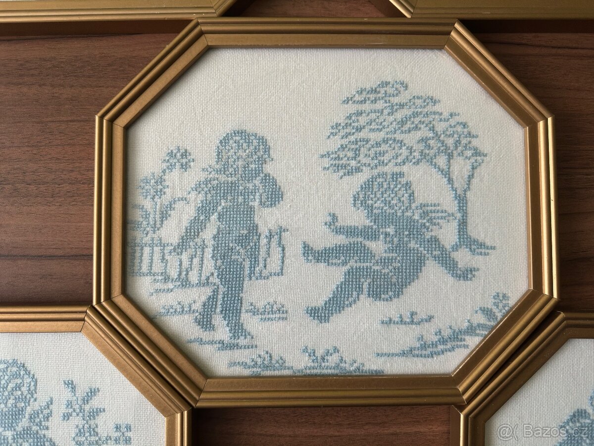 5x vyšívané obrázky (ruční práce), křížková výšivka - 2