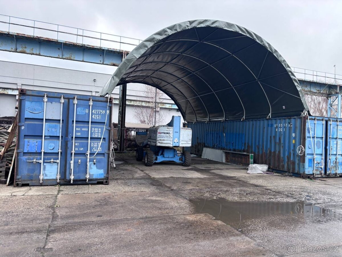 Lodní kontejner 12m + 100m2 plachtová oblouková hala - 2