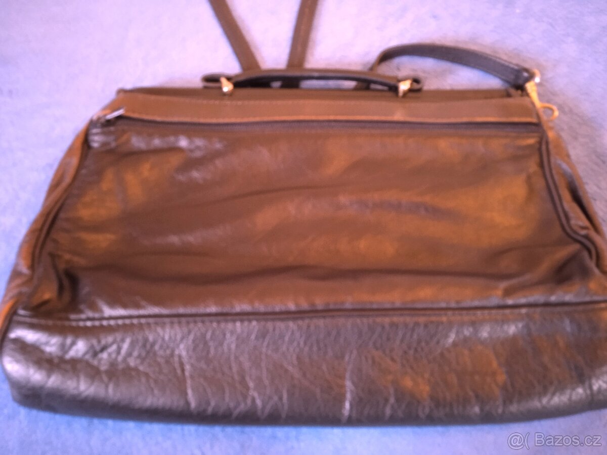 Tmavohnědá kožená kabelka - 2