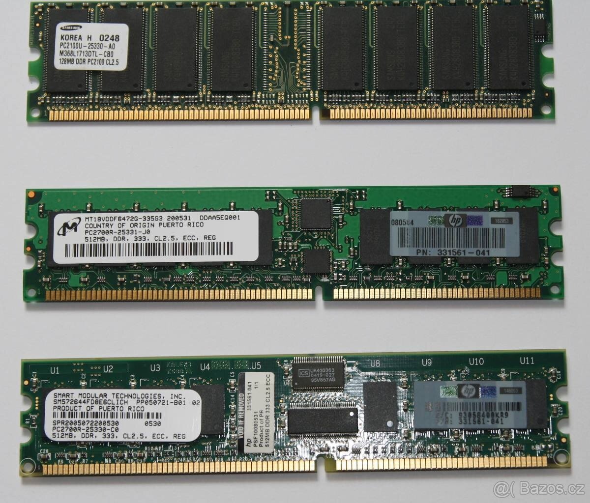 Různé DDR paměti (2× 128MB, 3× 512MB, i ECC) - 2
