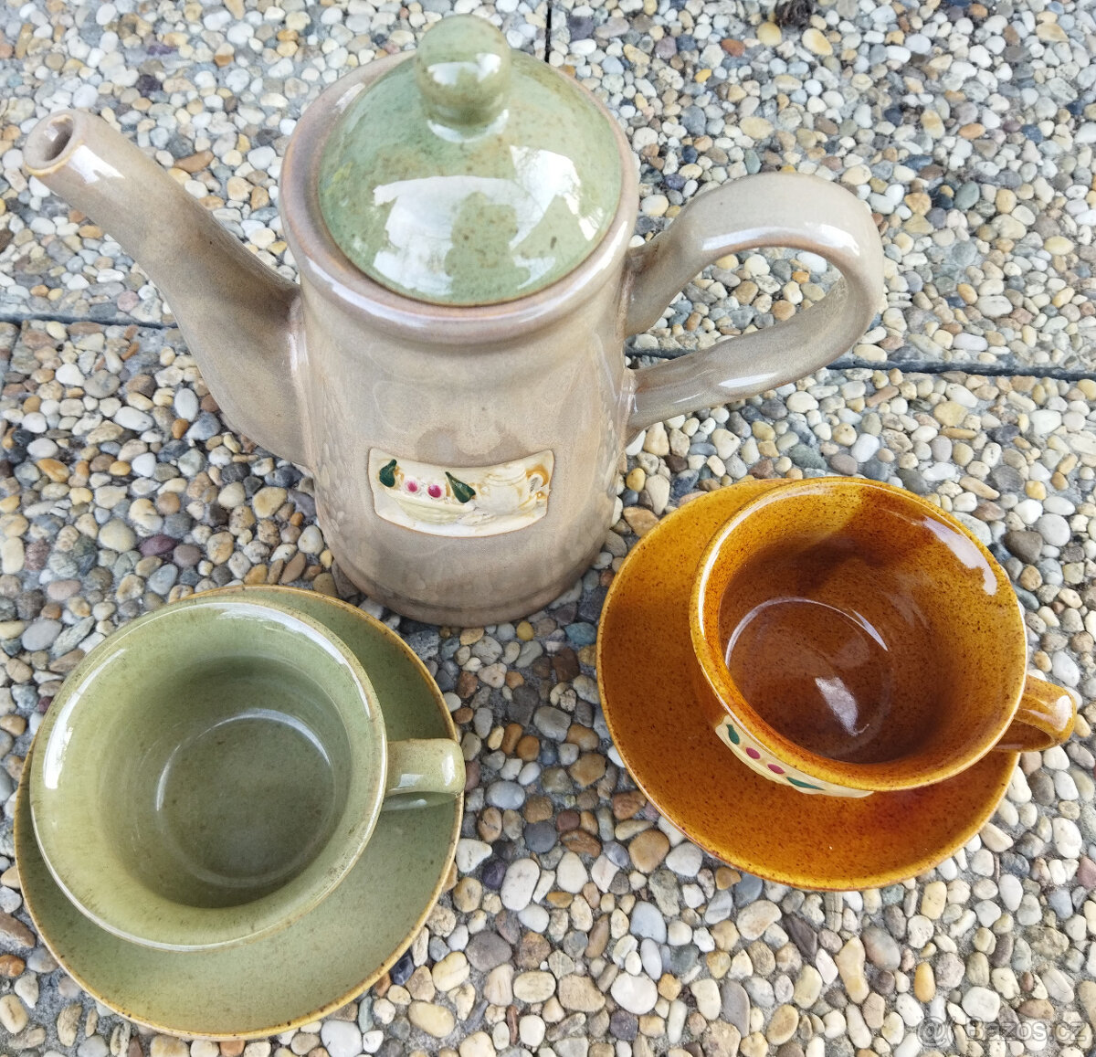 Konvice na čaj + 2x šálek - přátelská souprava, keramika - 2