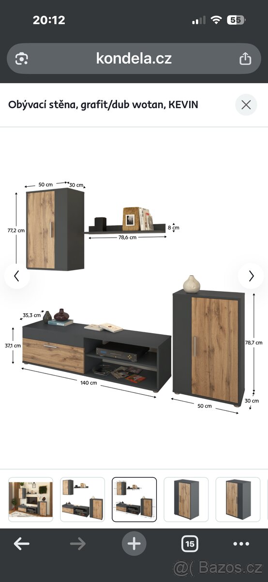 Obývací stěna, grafit/dub wotan, KEVIN - 2