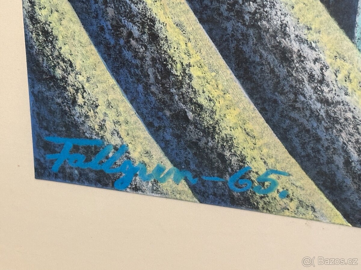 originál pastel na kartonu - Fallgren - Dva světy (1965) - 2