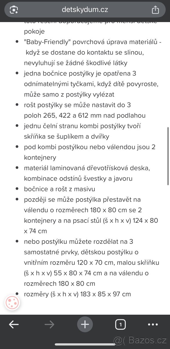 Kombinovaná dětská postel a postýlka - 2