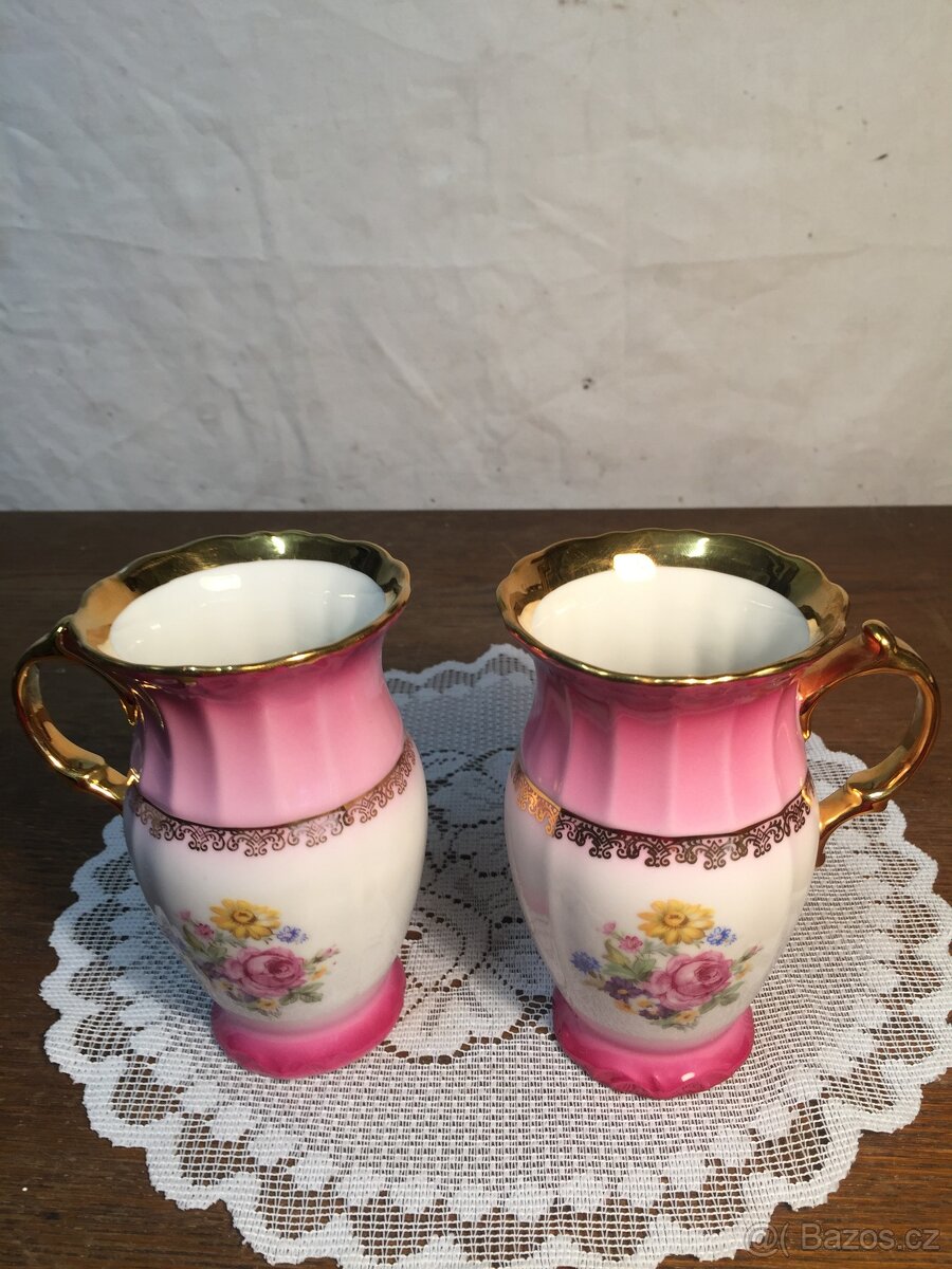 šálek pár růžový porcelán Slavkov neobvyklý tvar Top stav - 2