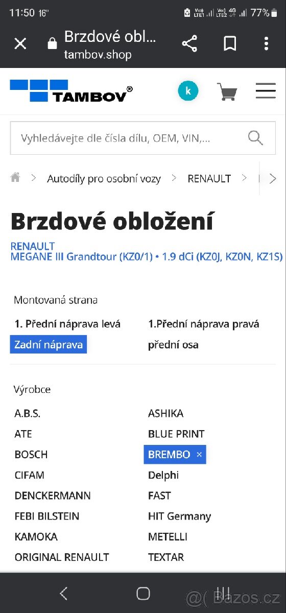 Sada Brzdových destiček - 2