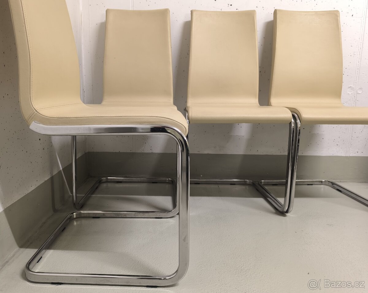 Moderní jídelní židle světlá mokka koženka prošívaná - 2