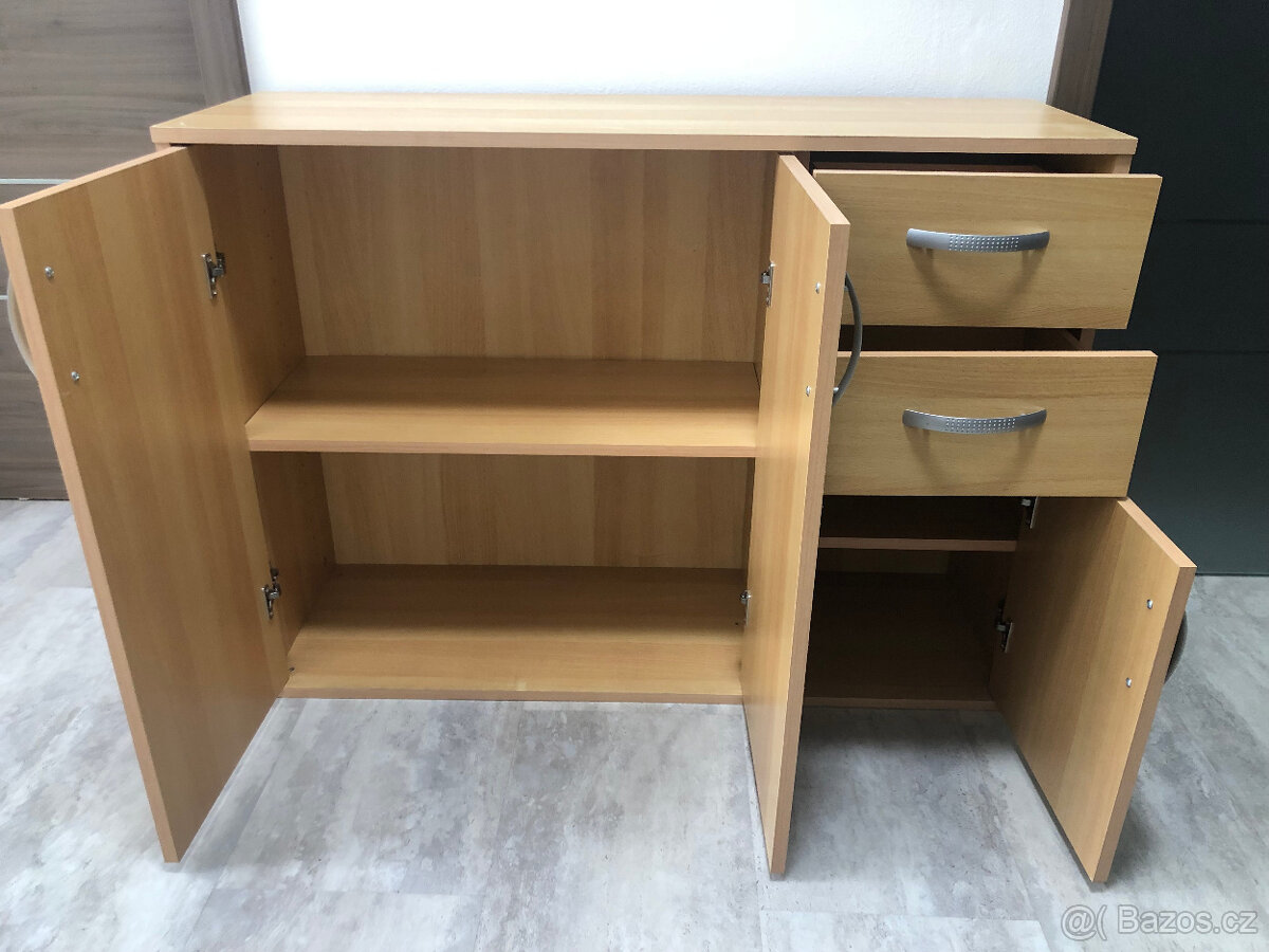 Komoda Skříňka kombinace police+šuplíky. Světlé dřevo lamino - 2