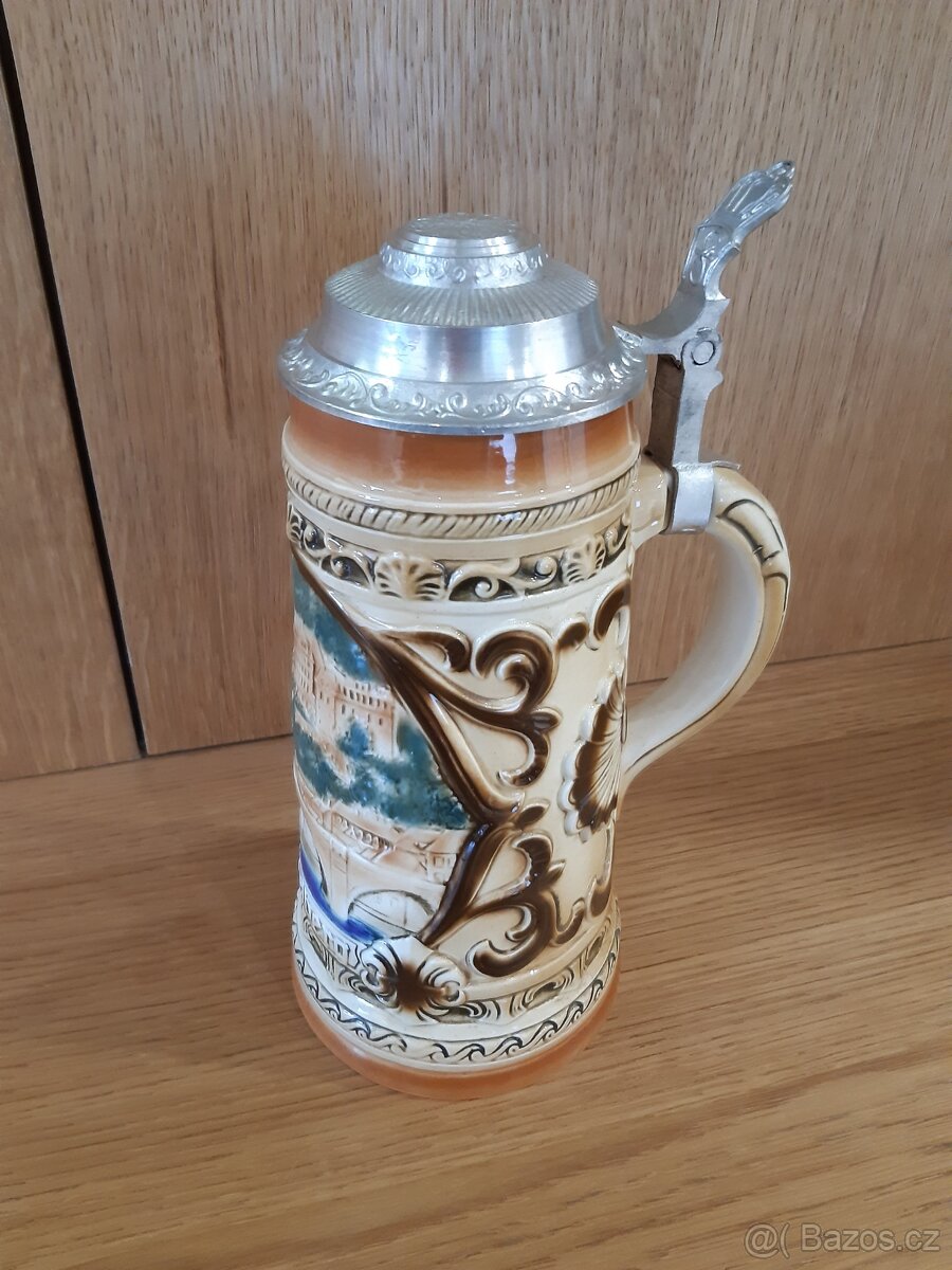 Starožitný korbel s cínovou pokličkou - 2