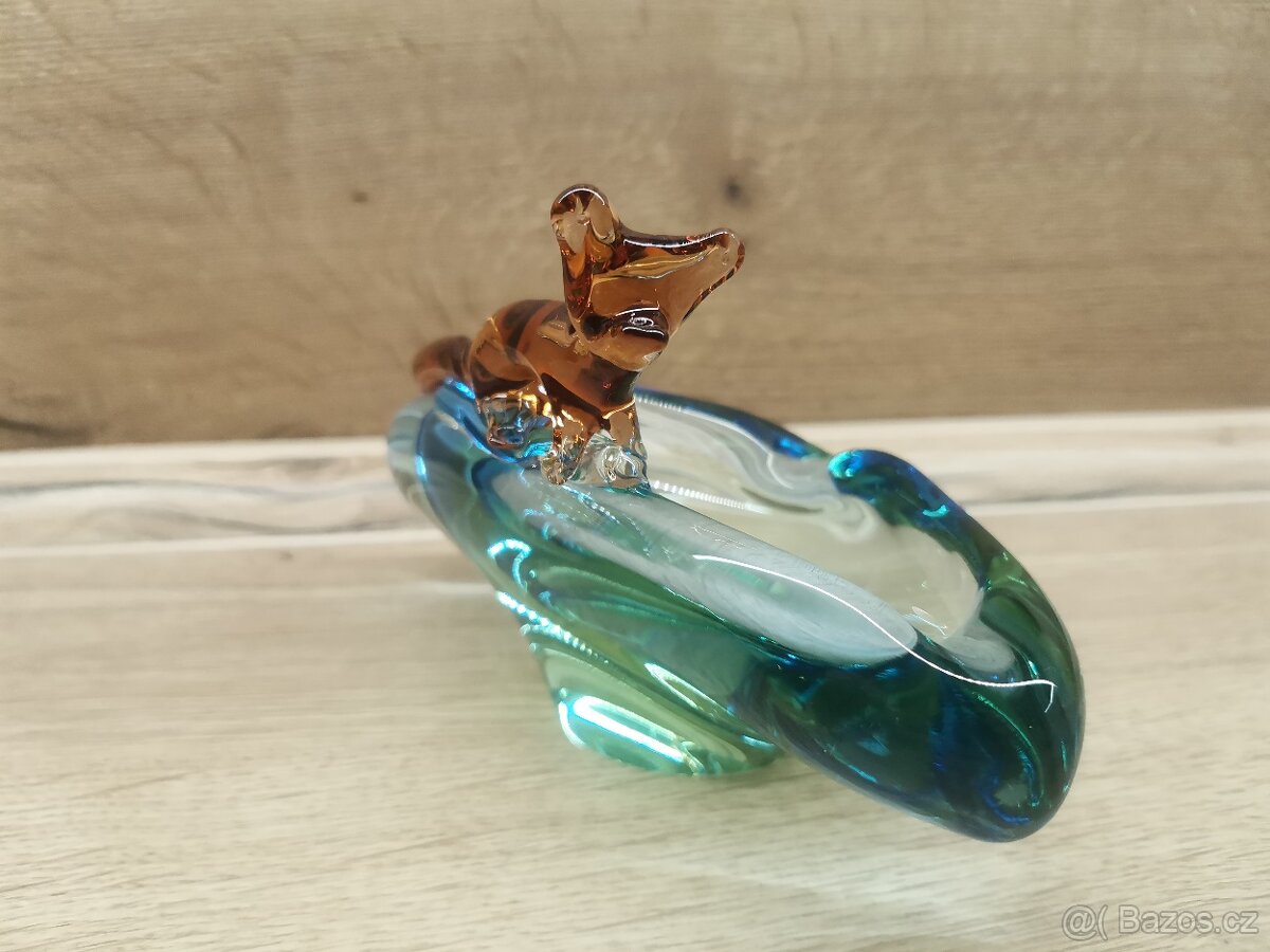 Hutní sklo Škrdlovice - popelník liška - 2