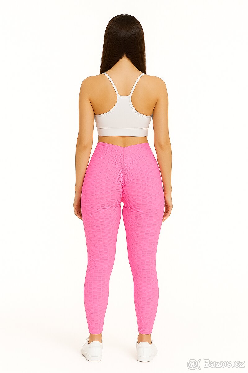 Neonově Růžové Gym Legíny – Honeycomb Vzor Velikosti M a XL - 2