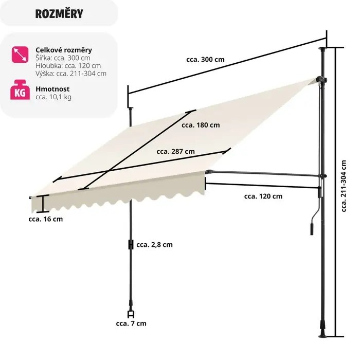 Balkónová upínací markýza béžová 3x1,8m - 2