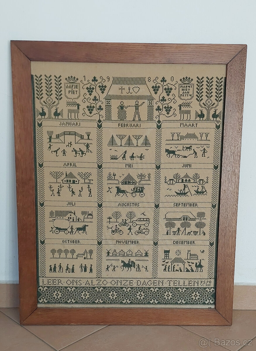 Vyšívaný zarámovaný obraz "12 měsíců" - Holandsko - 2