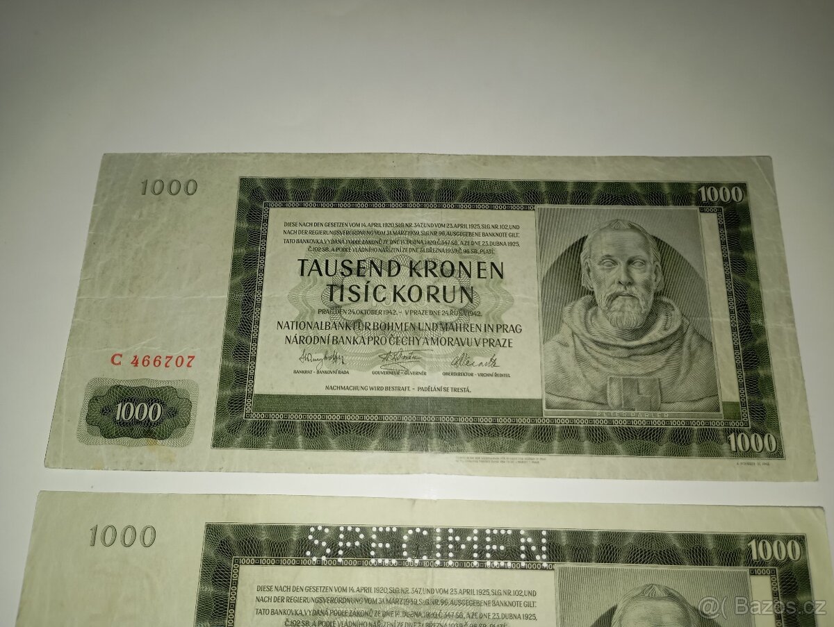 BANKOVKY 1000 K 1942, JEDNOPÍSMENNÉ SÉRIE - 2