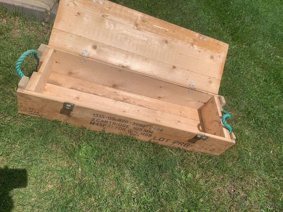 Dřevěná armádní bedna – 105mm munice, originál US Army - 2