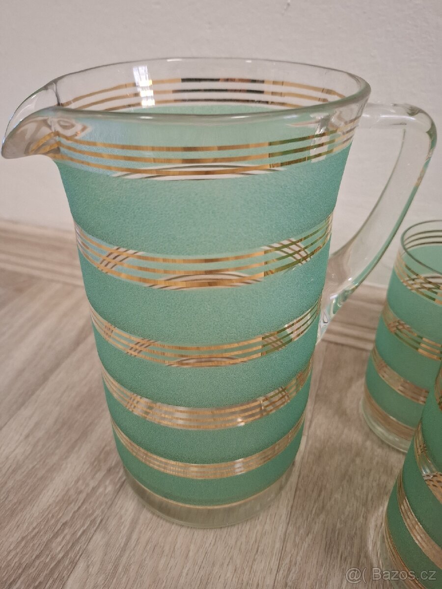 Retro zelený džbán a 4x skleničky - 2