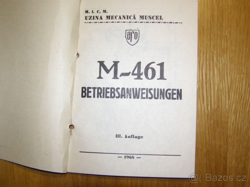Prodám návod na obsluhu ARO M-461 z roku 1968.