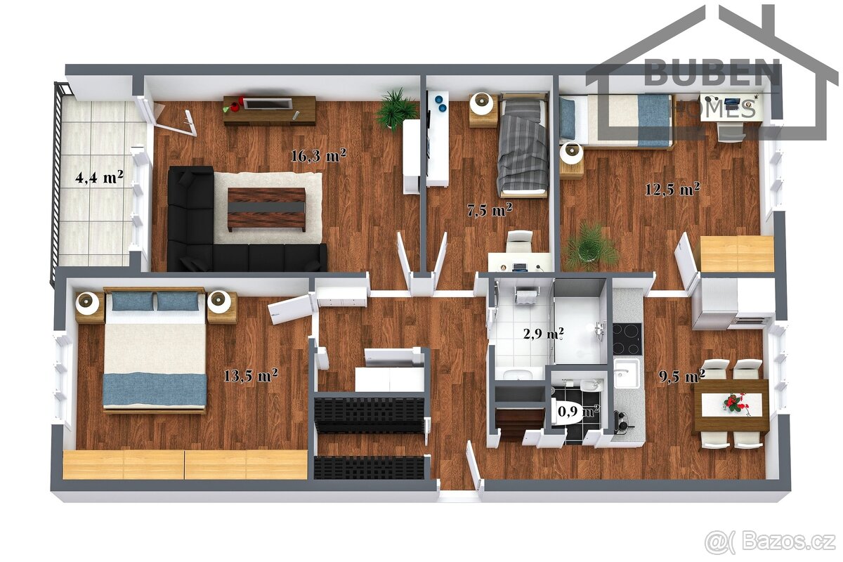 Kompletně vybavený byt po rekonstrukci - 4+1 s lodžií (užitn - 2