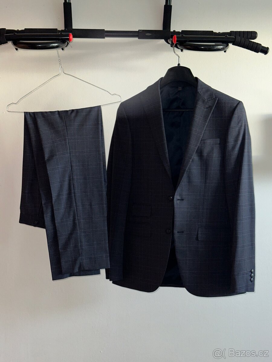 pánský Oblek Marks & Spencer tmavě modrý hezký stav - 2