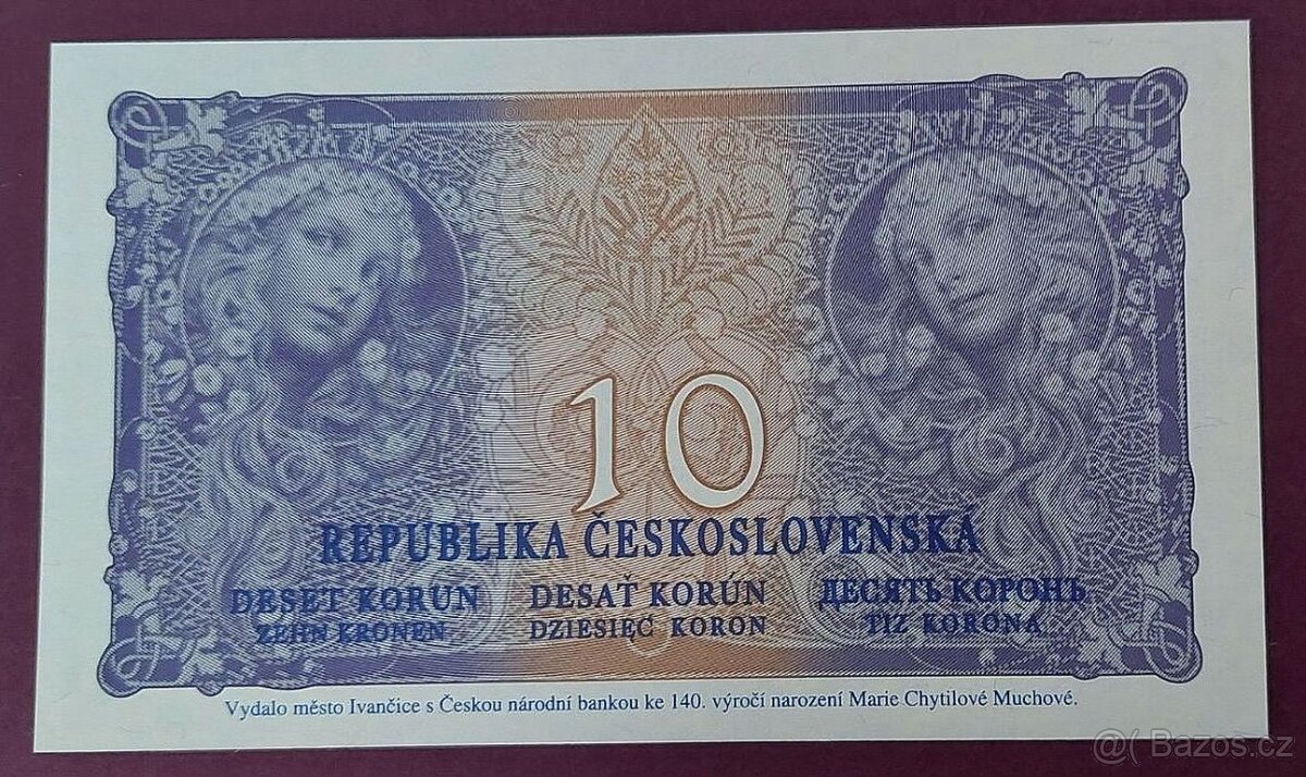 10 korun 1919 ALFONS MUCHA 2022 výroční bankovka UNC - 2