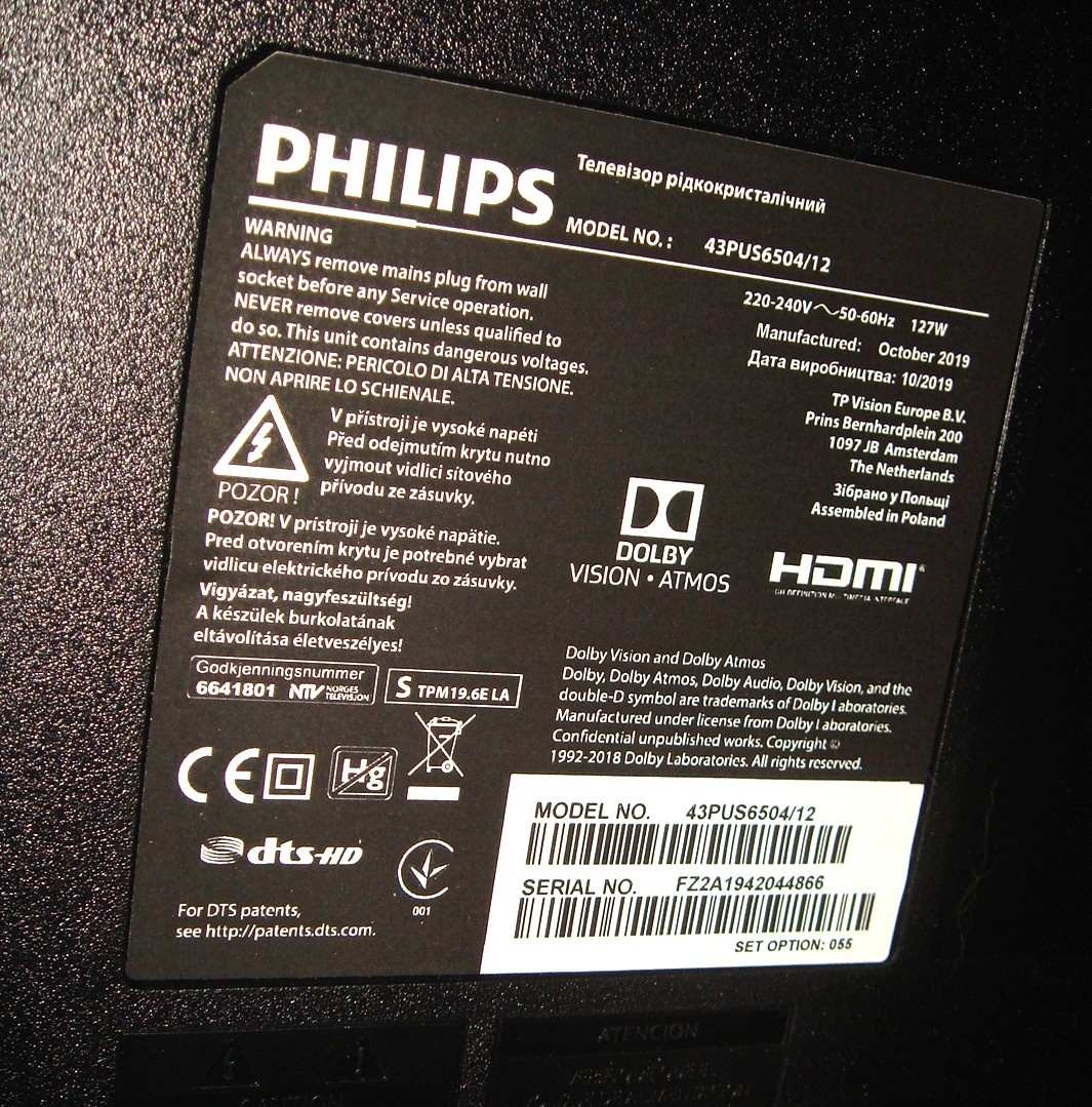 Philips TV 108cm k opravě - 2