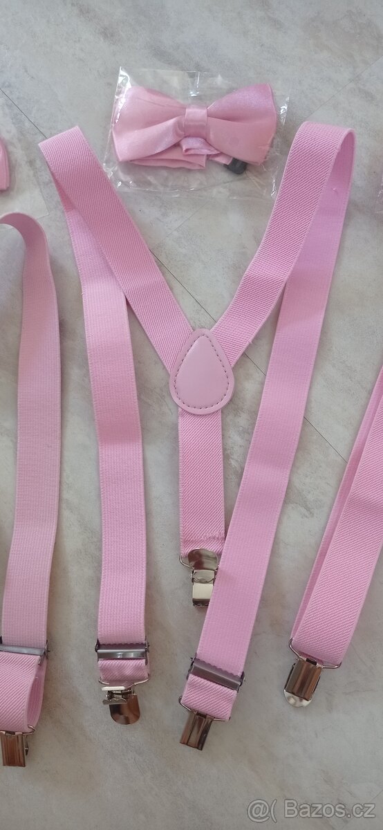 2x sada růžové kšandy/šle a růžový motýlek - 2