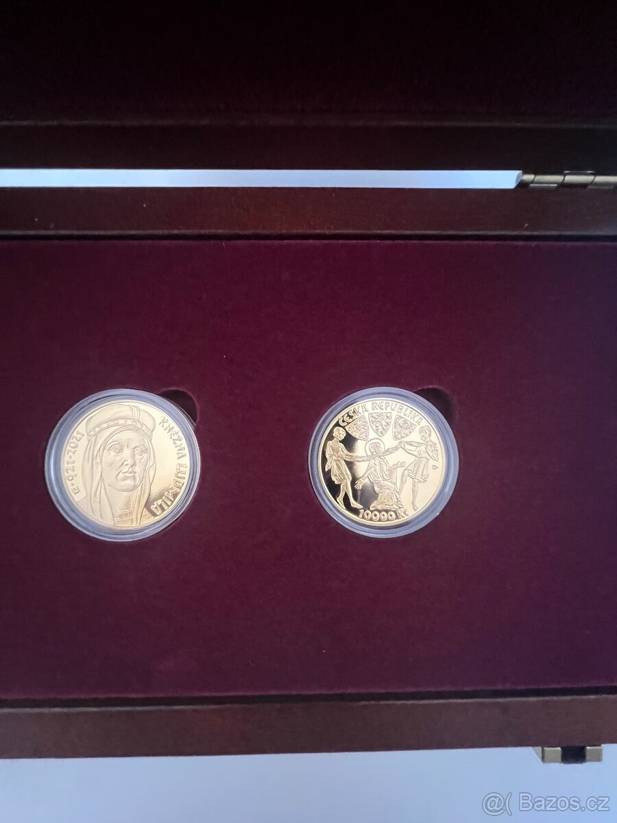 Zlato/ 2x zlatou minci Kněžnu Ludmilu v luxusní etui - 2