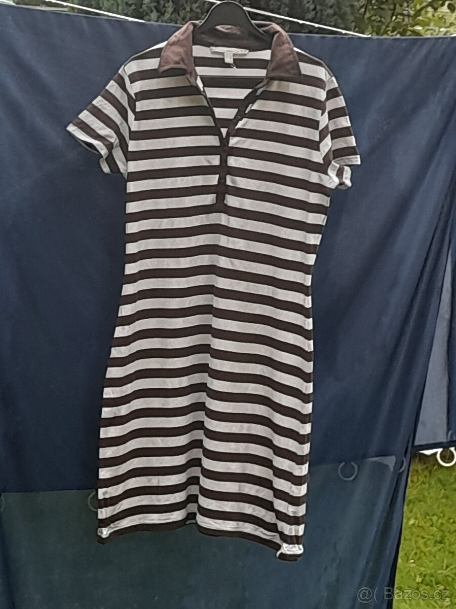 Proužkované hnědo-bílé šaty - 2