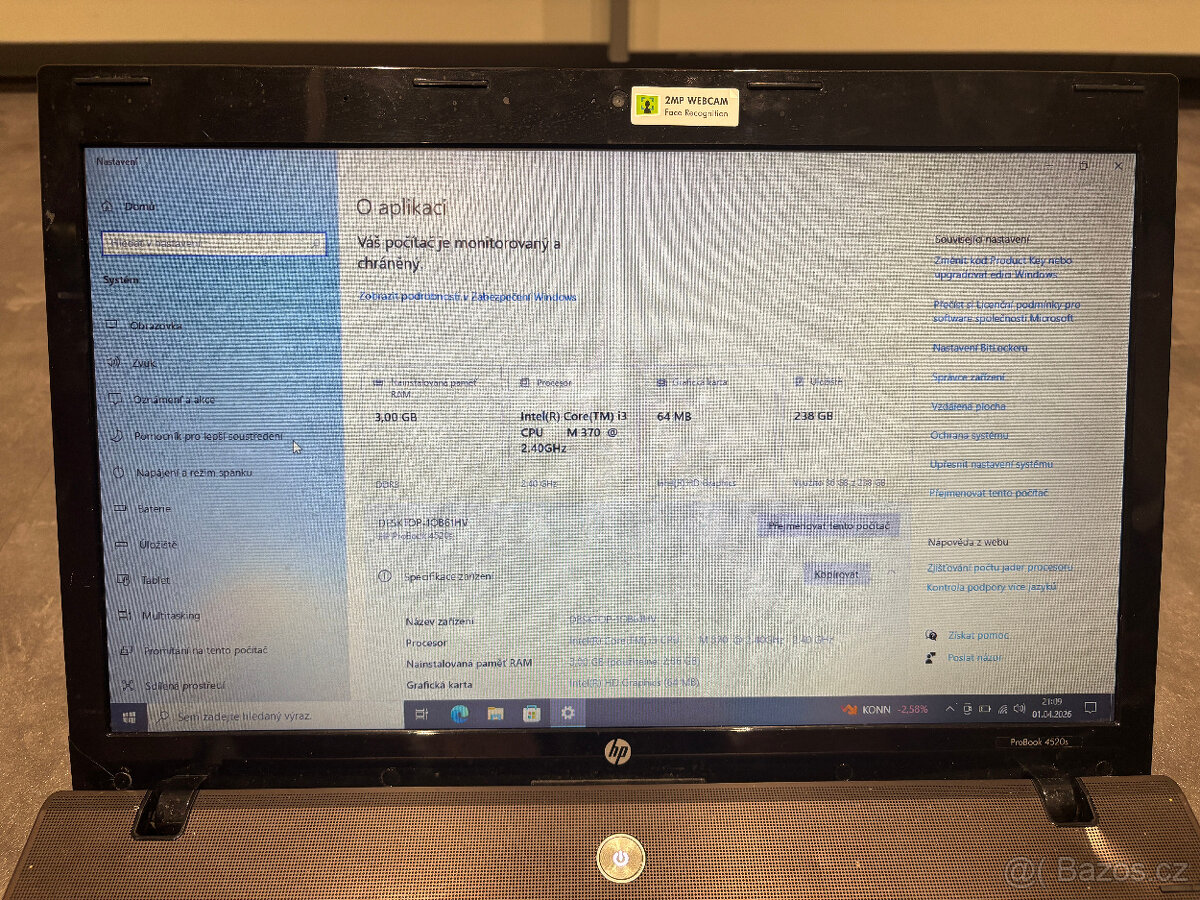 Prodám plně finkční notebook HP ProBook 4520s - 2
