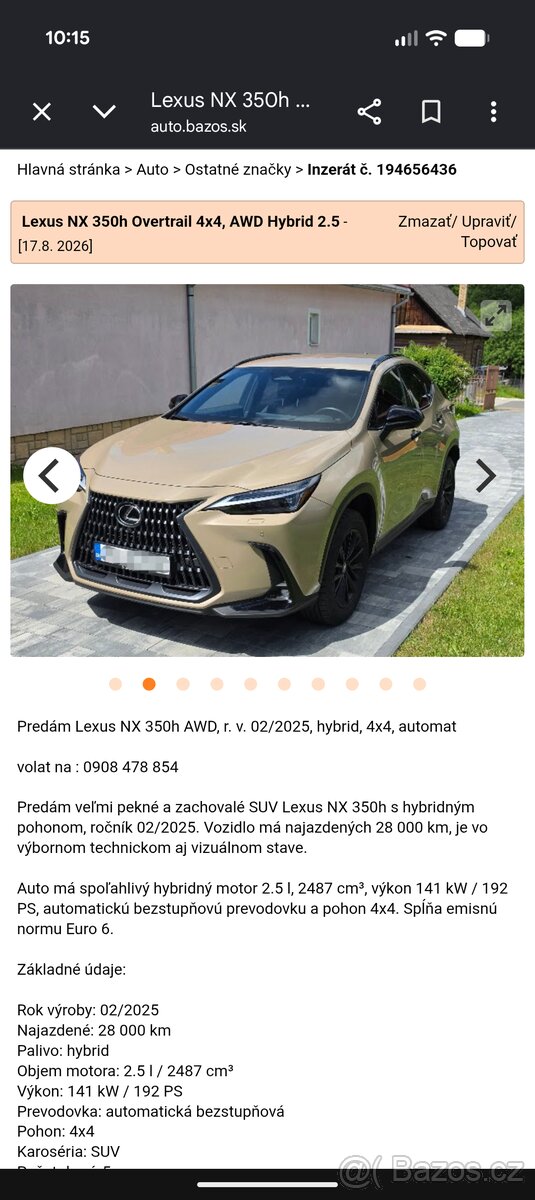 Lexus NX 350h AWD Overtrail - Slovensko - 2
