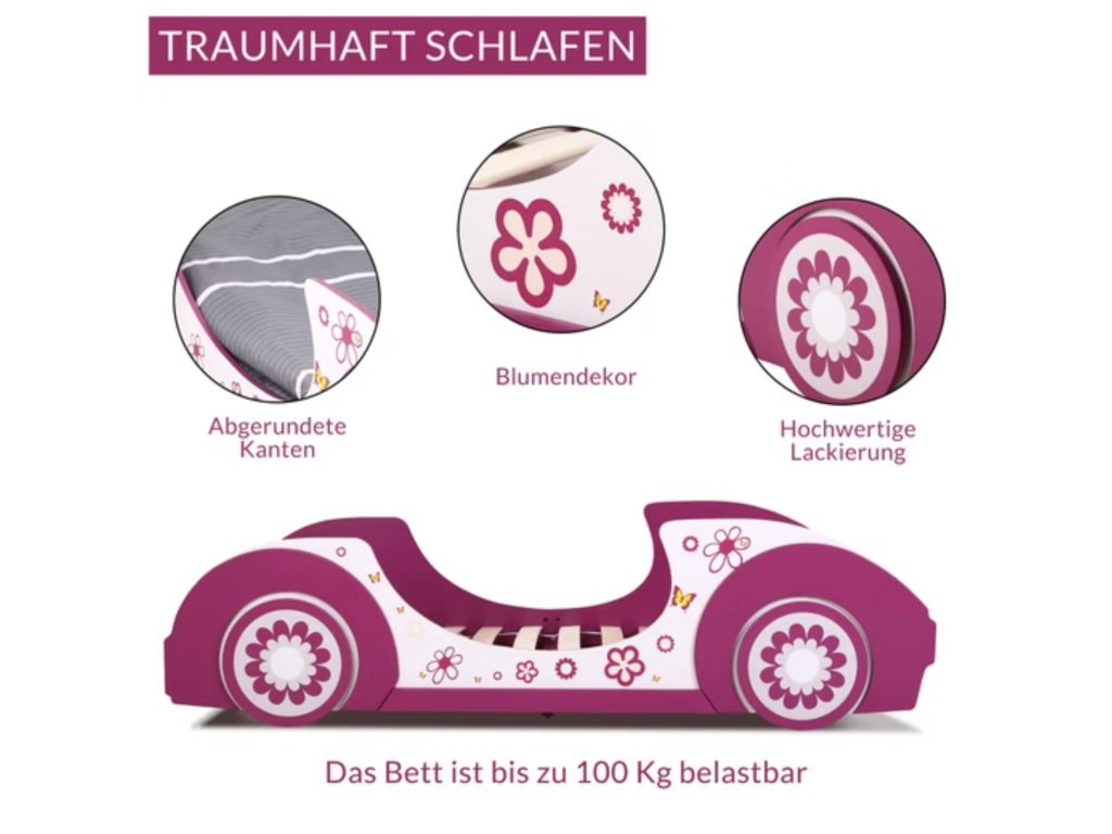 Dětská auto postel růžová - 2