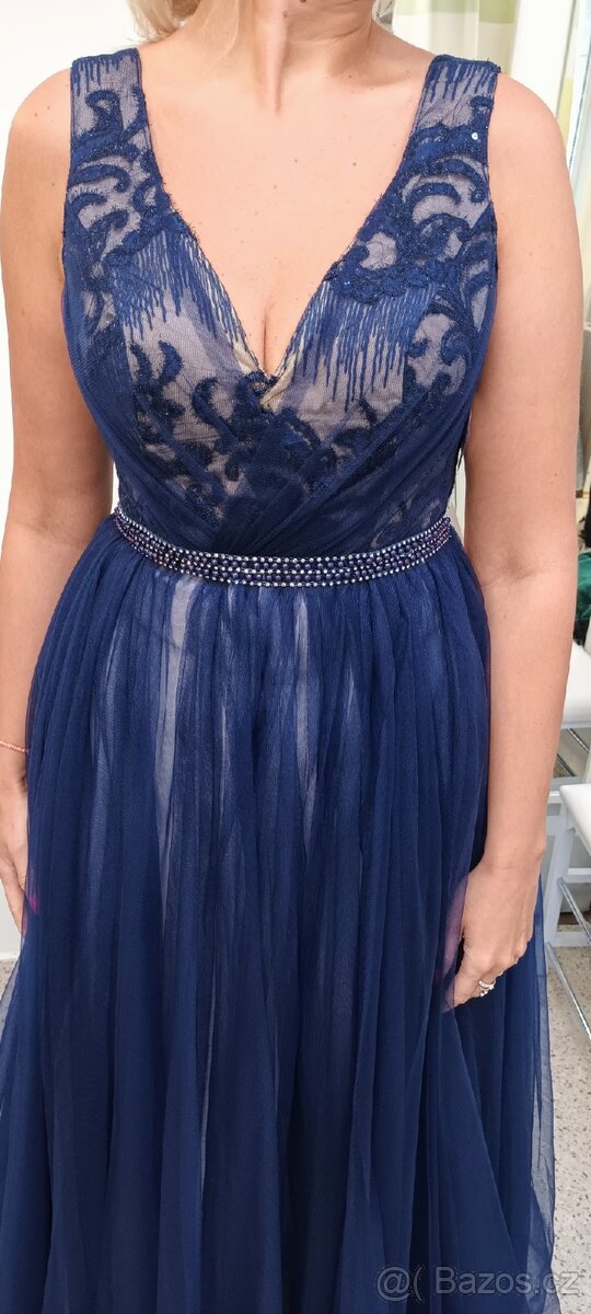 NOVÉ plesové šaty MODRO-BÉŽOVÉ - 2