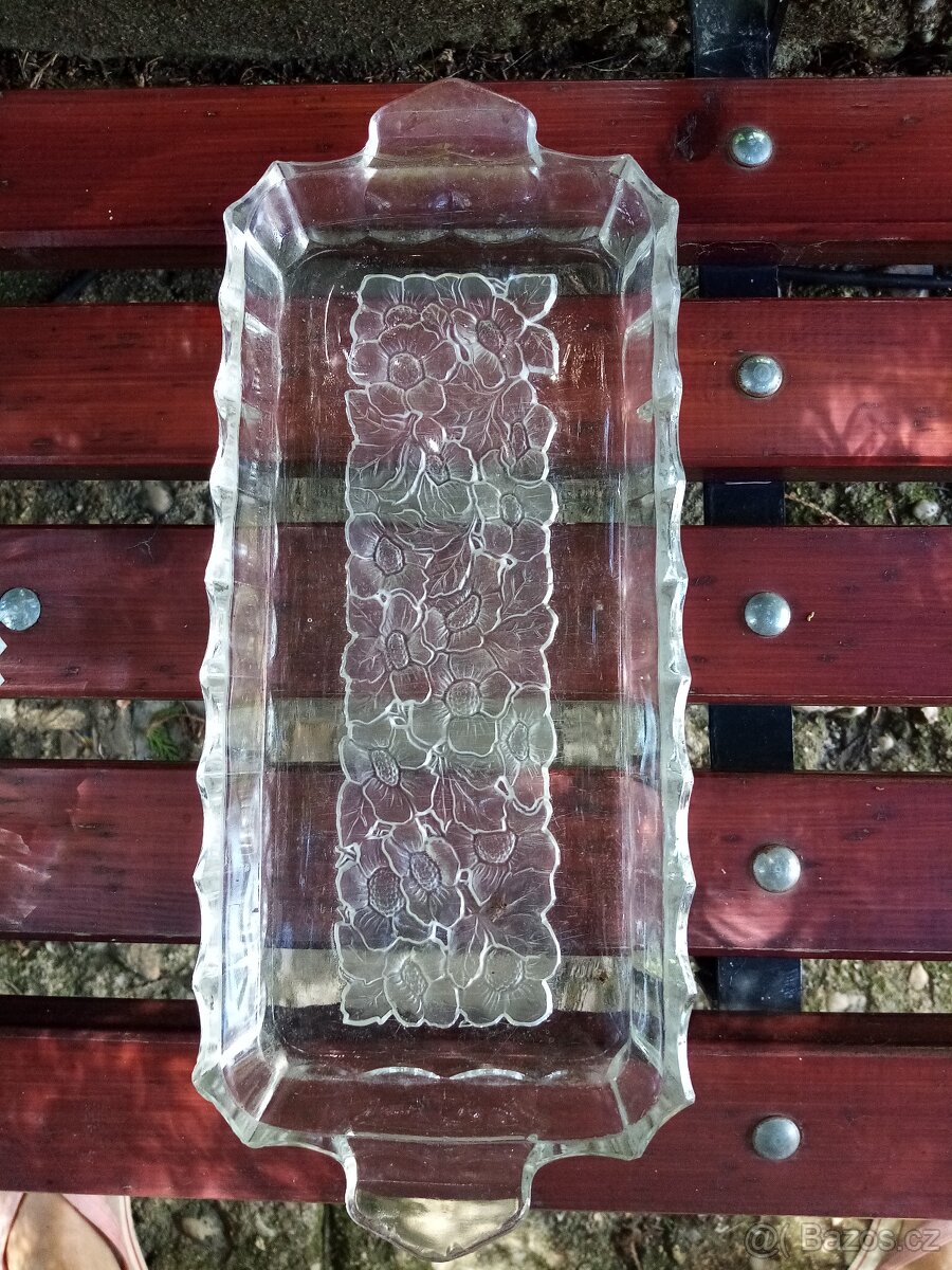 retro broušená mísa+tác - 2