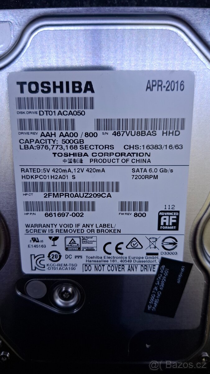 sata disk Toshiba DT01ACA050 500GB 3,5" - 2