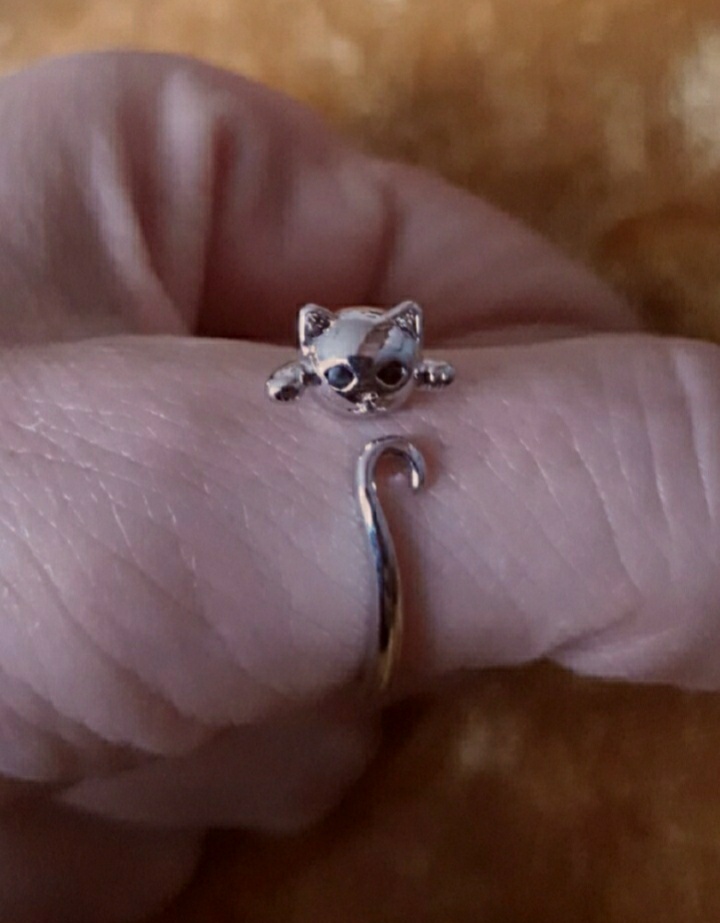 Nový dámský stříbrný prsten prstýnek 925 nastavitelný kočka - 2