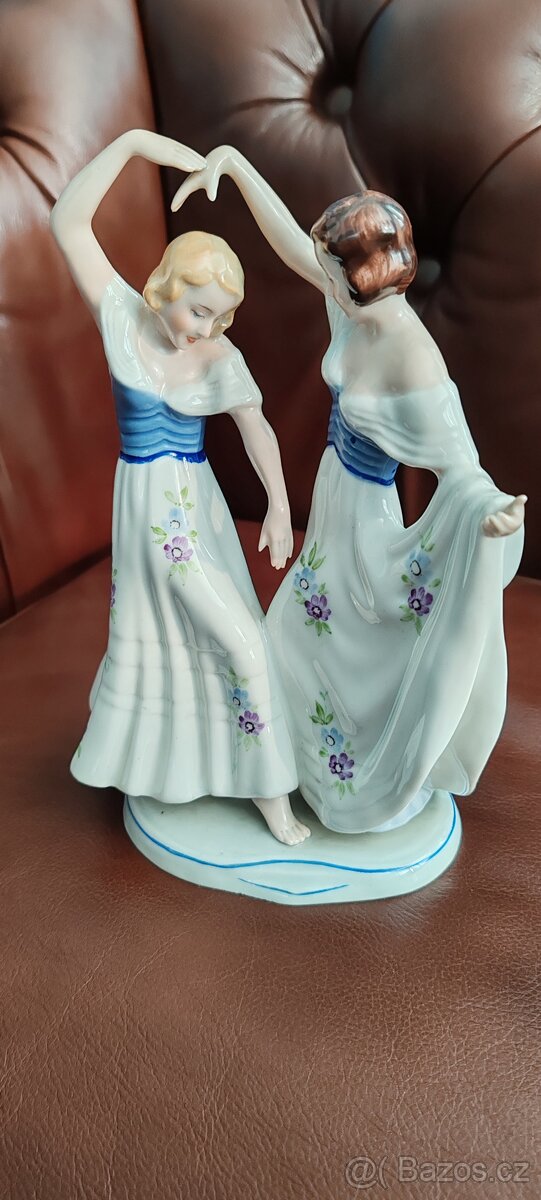 starožitná porcelánová soška Royal dux, tanečnice art deco - 2