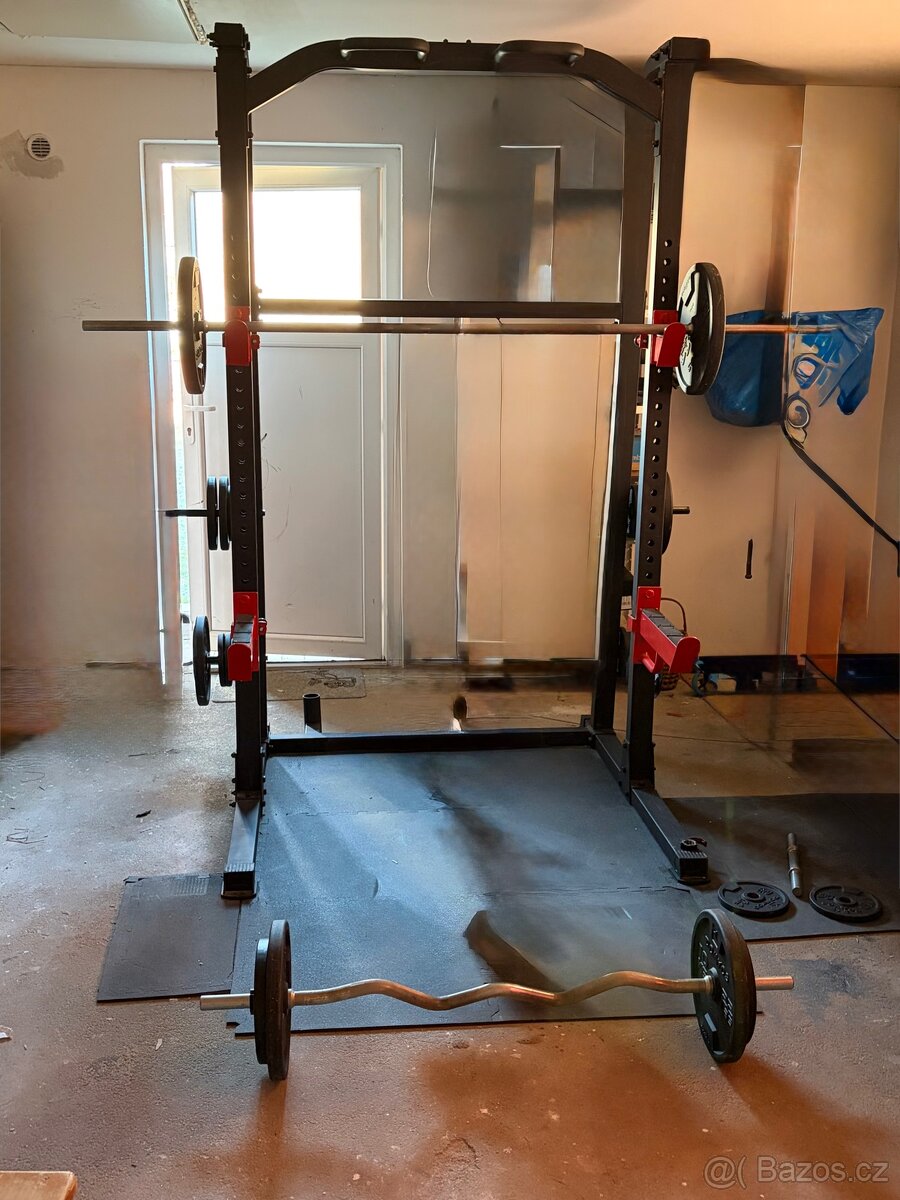 Stojan na dřepy,bench + olymp.tyč, EZ a závaží, lavice - 2