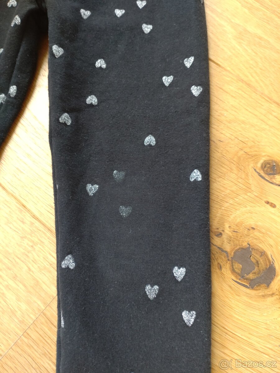 Legíny zateplené - černé, střib.srdíčka (98) - 2