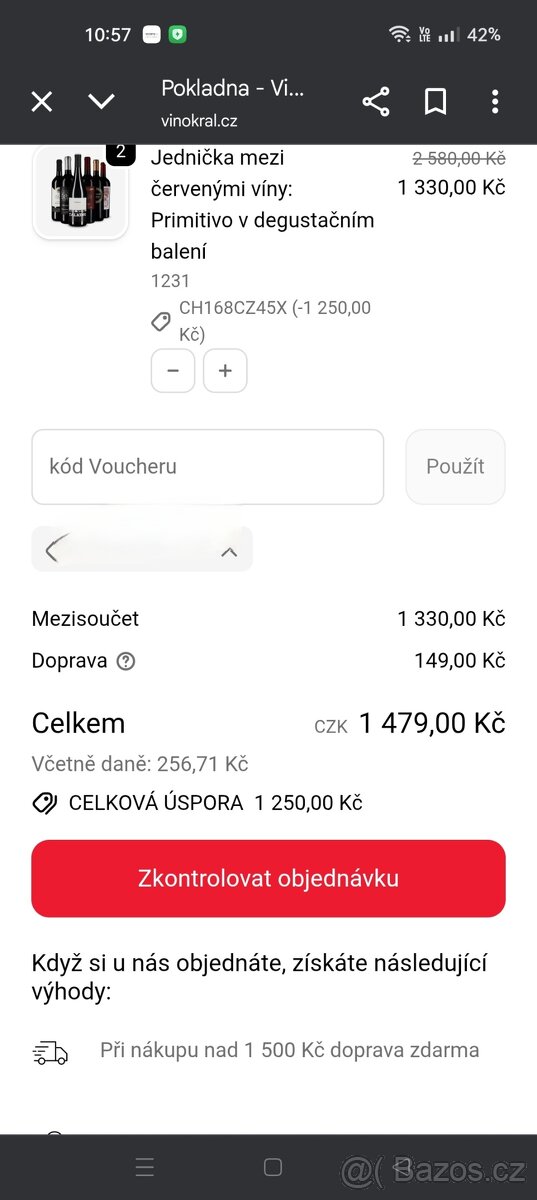 Voucher na víno ,1250 Kč sleva - 2