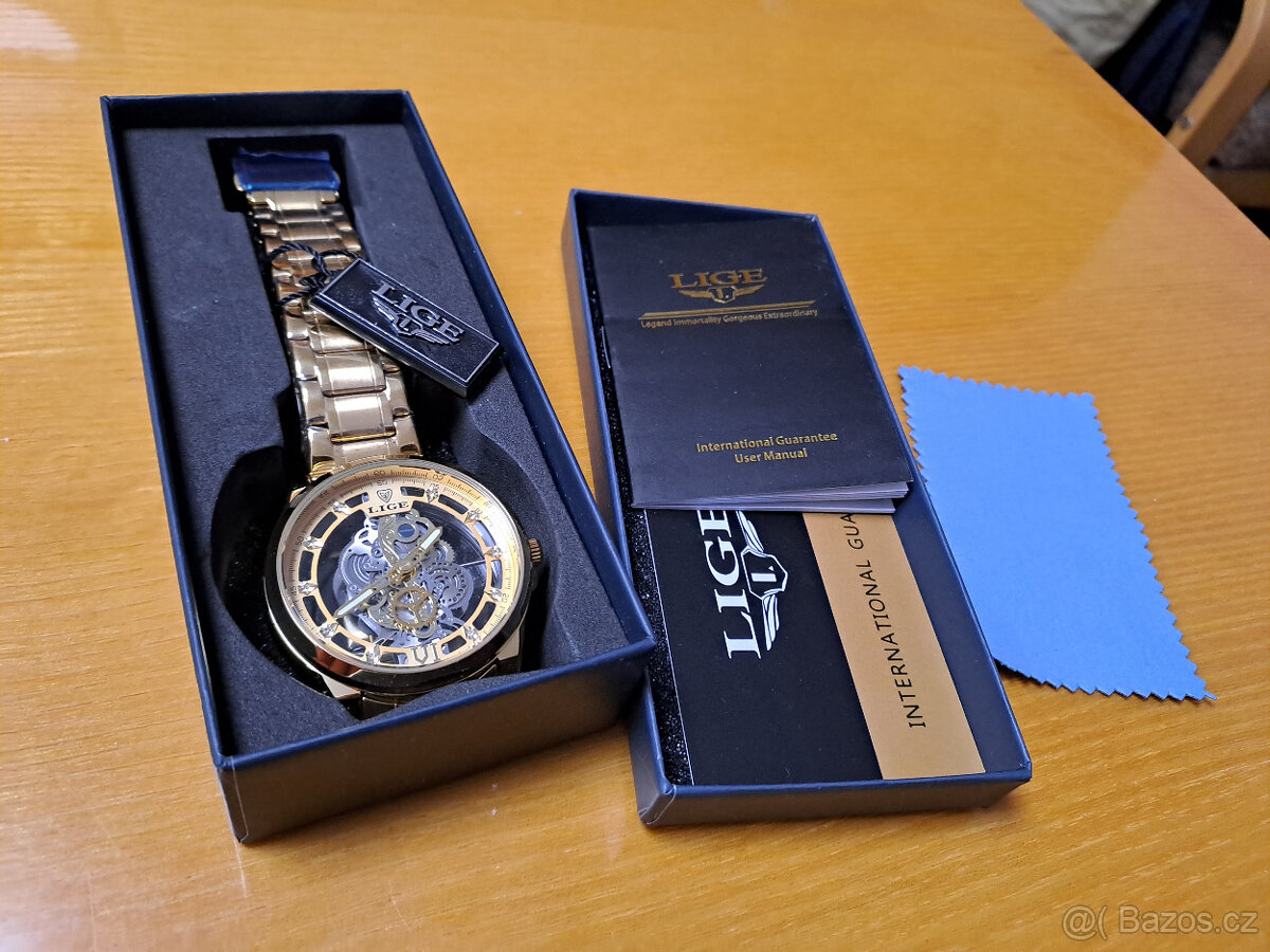 pánské zlaté quartz hodinky Lige nové - 2