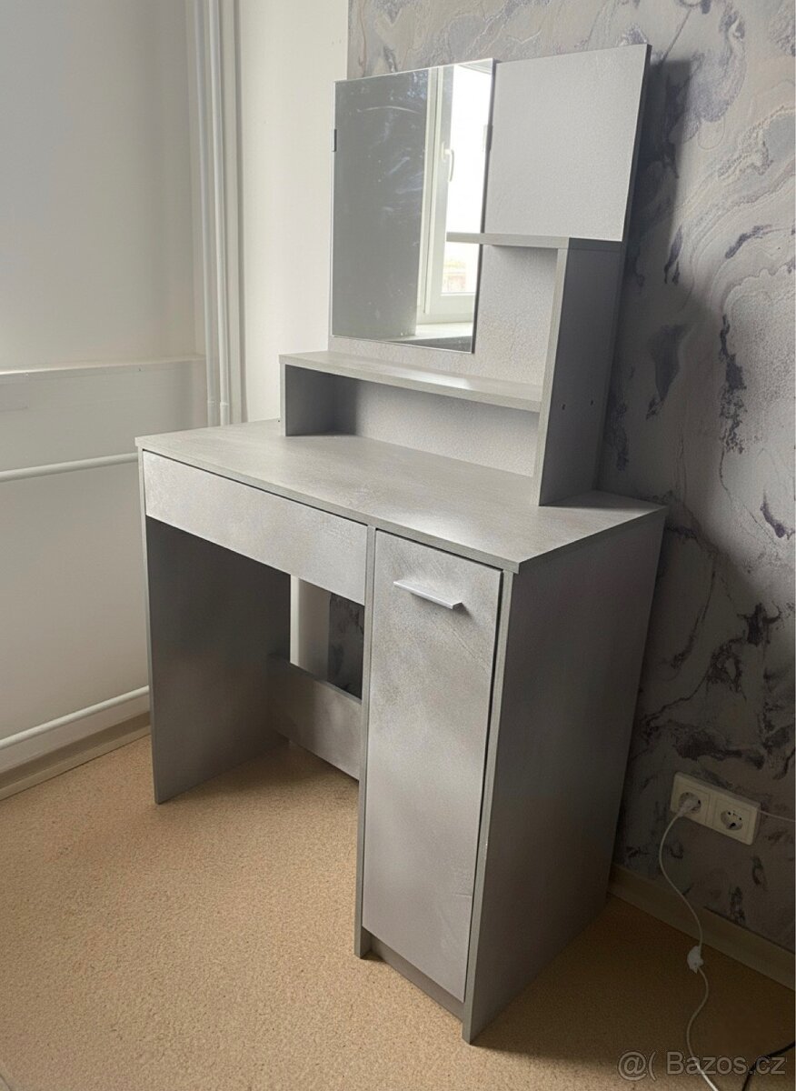 Toaletní stolek se zrcadlem betonově šedý 86,5x35x136 cm - 2