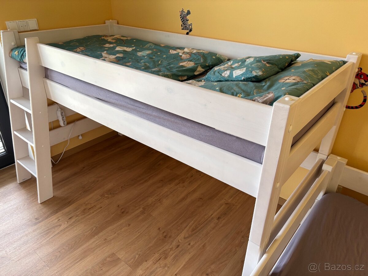 Dřevěná patrová postel - bílá - 2