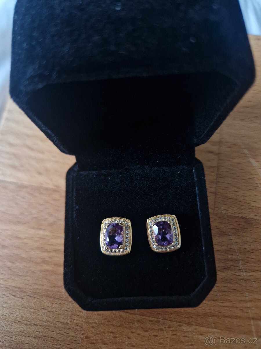 Krásné nové stříbrné naušnice s fialovým amethystem - 2