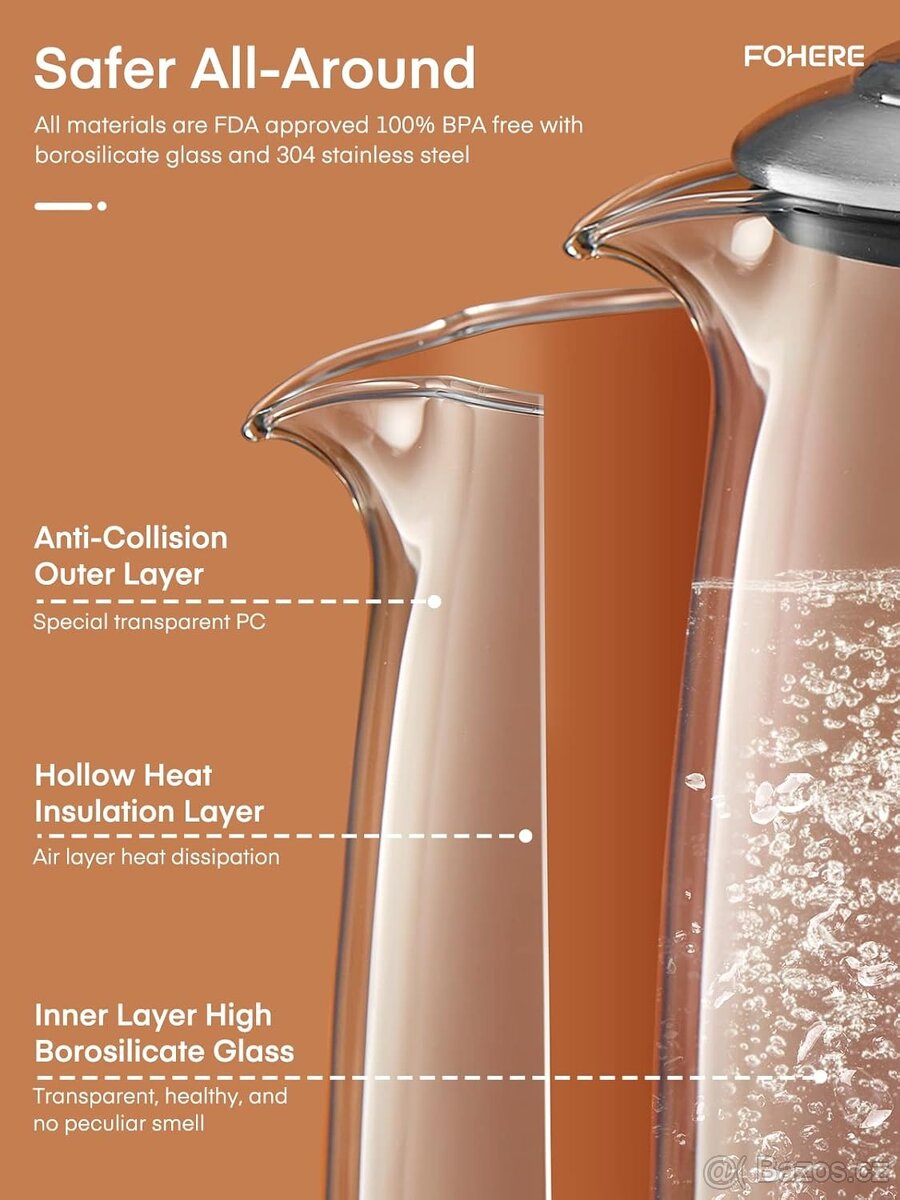 Smart Skleněná konvice na čaj s regulací teploty 2200W - 2