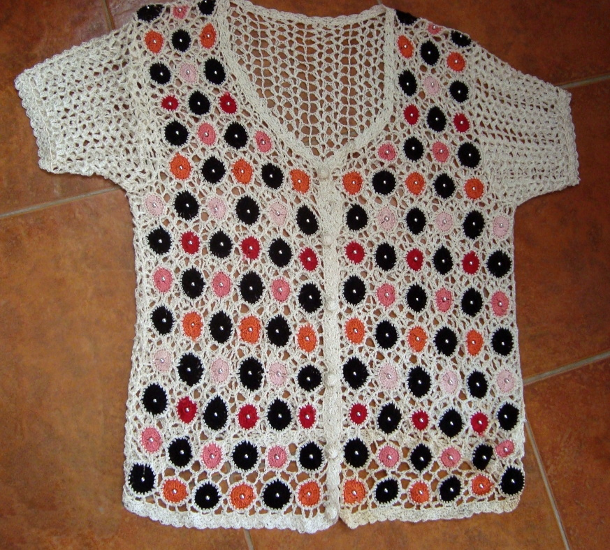 RETRO Starožitný textil - háčkovaný kabátek, bolerko, halenk - 2