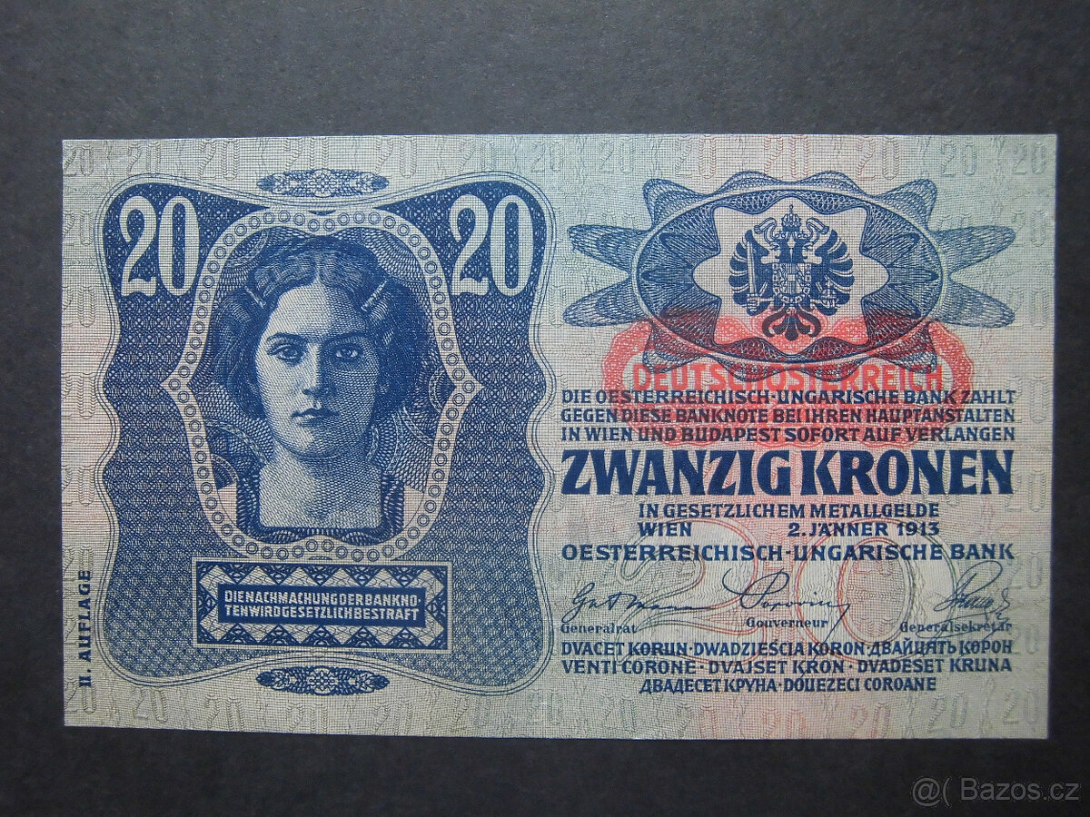 Bankovky Rakousko-Uhersko s přetiskem "20K, 50K, 100K" - 2